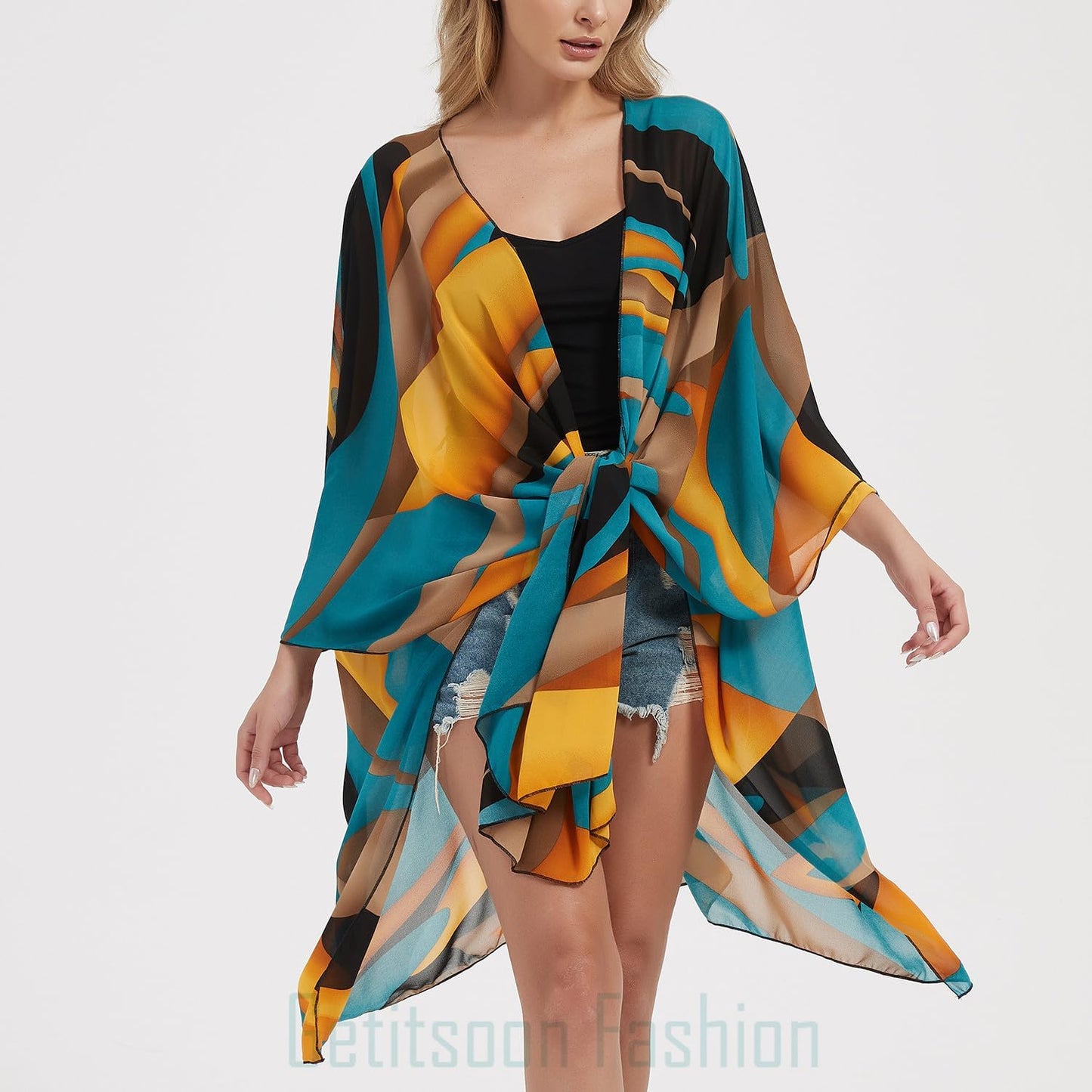 Women's Bohemian Floral Chiffon Beach Cover up Swimsuit Kimono Summer Swimwear Cardigans