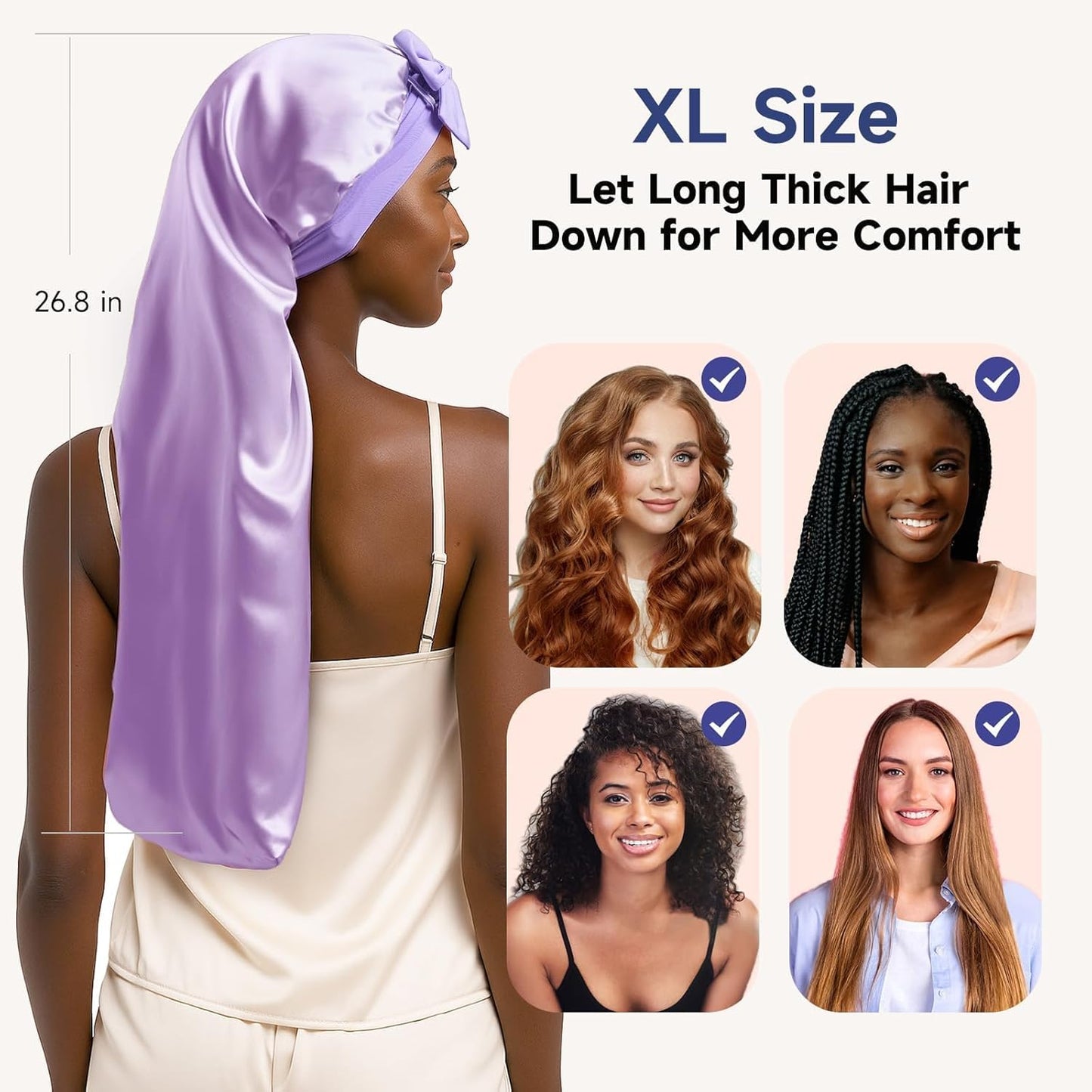 Umisleep 22 Momme Mulberry Silk Bonnet for Sleeping Women, Untangled Hair Care Bonnet, Extra Long for Curls & Braids - Lays Flat for Styling, Double Layer Hair Wrap with Soft Adjustable Tie, Lavender