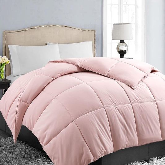 EASELAND King Size Down Alternative Comforter - Quilted Duvet Insert for All Seasons, Soft Lightweight with Corner Tabs, Summer Winter Warm Bedding, Pink 90x102 Inches