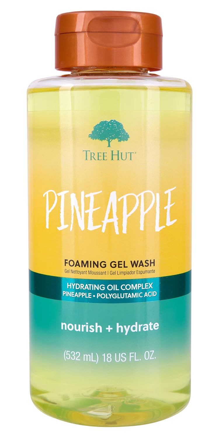 Tree Hut Pineapple Foaming Gel Wash, Hydrating & Moisturizing Body Wash with Shea Butter & Nourishing Essential Oils, Daily Cleanser for Soft Smooth Skin, 18 fl oz