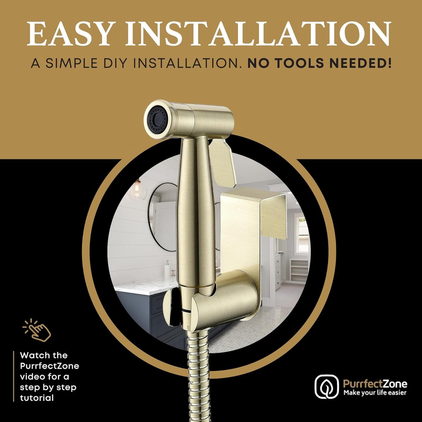 Purrfectzone Bidet Sprayer for Toilet, Bidet Sprayer for Feminine Wash, Premium Stainless Steel Jet Spray for Toilet, Wall-Mounted or Toilet Tank Mounted - Brushed Gold