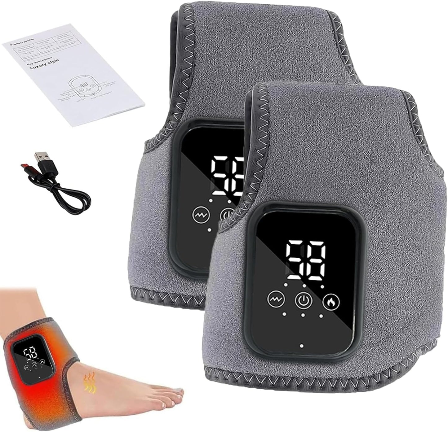 2PCS Naxir Foot Revive Massager, Portable Triple Method Ankle Wrap with 3 Vibration Modes