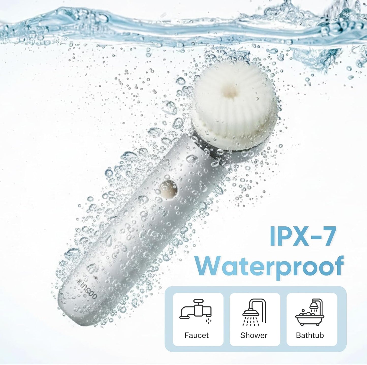KINGDO Sonic Facial Cleansing Brush, Electric Face Scrubber with 3 Cleaning Modes, IPX7 Waterproof face Brushes for Cleansing with 2 Magnetic Brush Heads, Rechargeable Battery for All Skin Types