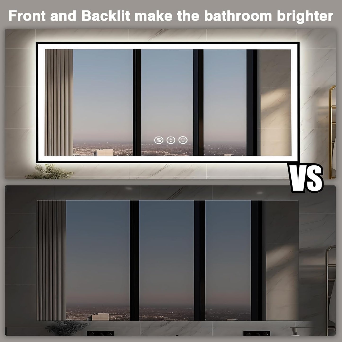 72x32 LED Bathroom Vanity Mirror - Black Aluminum Framed, Front and Backlit, Anti-Fog, Stepless Dimmable, 3 Colors Smart Mirror