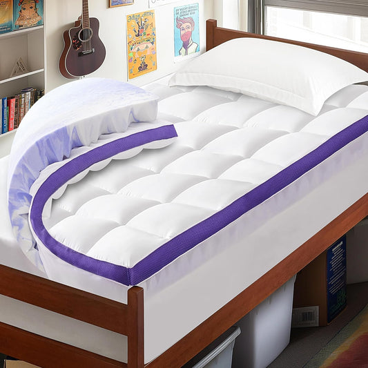 Dual Layer Memory Foam Twin XL Mattress Topper - 2 Inch Gel Egg Crate Foam and 2 Inch Cooling Pillow Top Cover Rayon, Twin Extra Long College Dorm Support