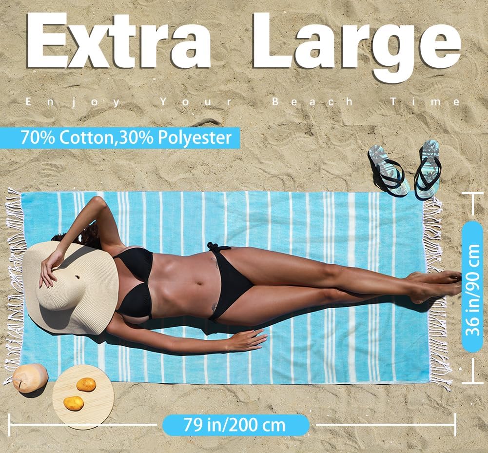 Thin Turkish Beach Towel Lightweight Quick Dry Absorbent Cotton Bathroom Bath Pool Swim Towels Extra Large Oversized Sand Free Beach Accessories Essentials Cloud Gifts for Adult