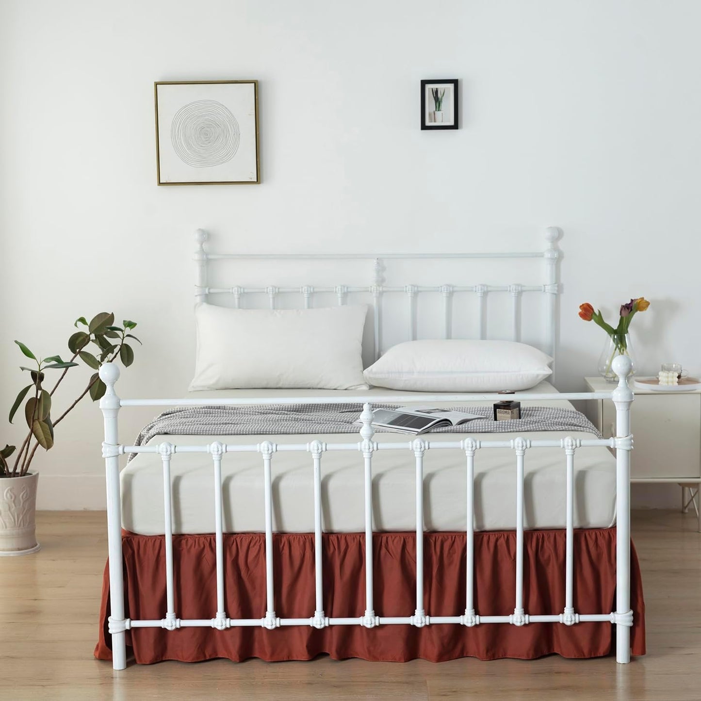Bed Skirt Full Size Ruffled Bed Skirts with Split Corners, 14 Inch Drop Dust Ruffle Bed Skirt with Platform, Rust, 14'' Full