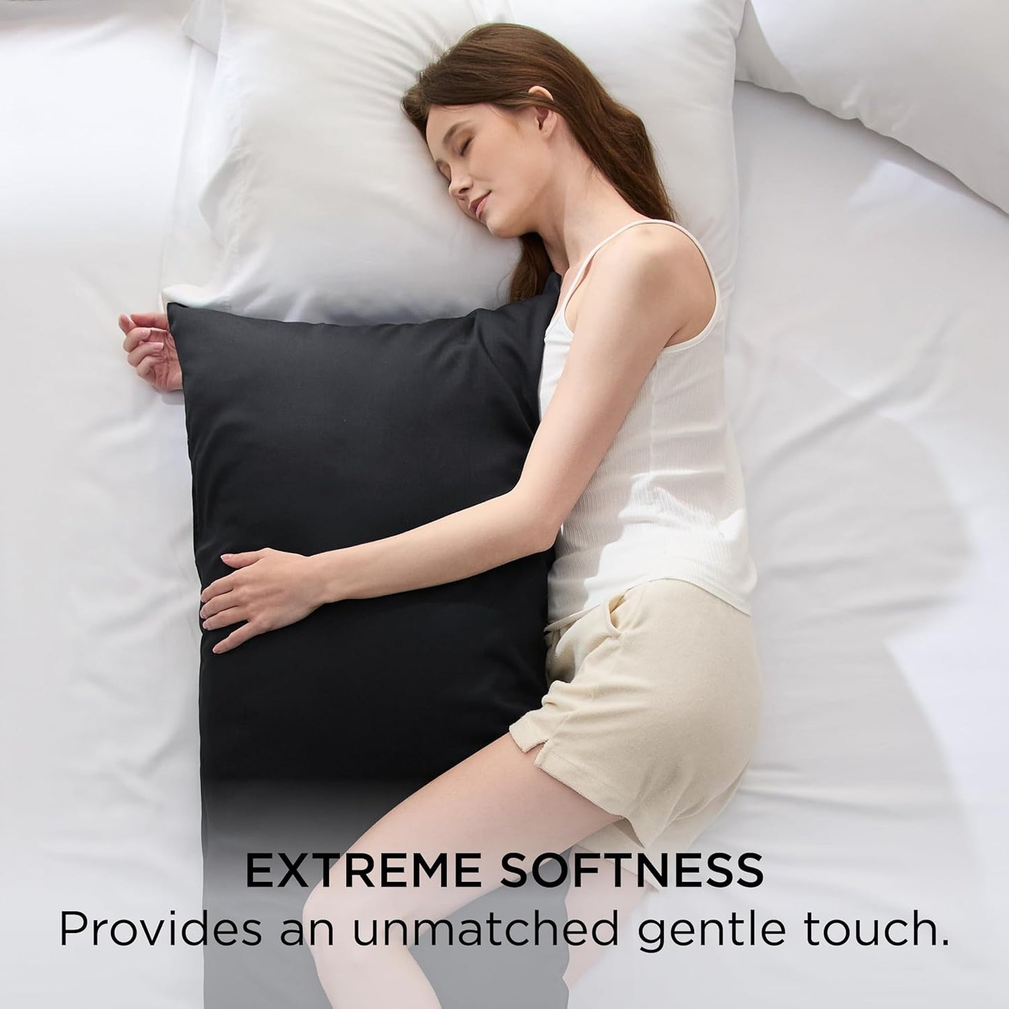 Bedsure Body Pillow Cover, Cooling Body Pillow Pillowcase for Hot Sleepers, Rayon Derived from Bamboo Black Pillowcase, Breathable & Soft Long Pillow Case Cover with Envelope Closure, 20x54 Inches