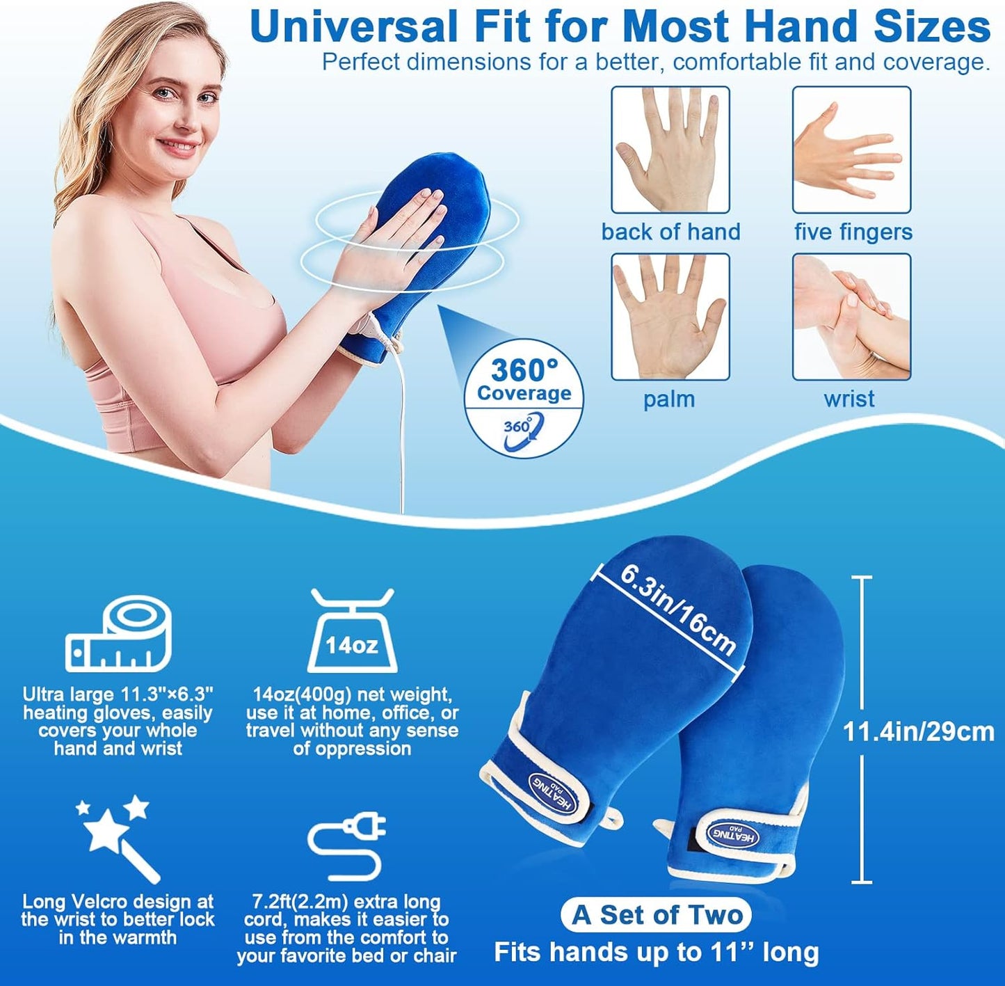 JOBYNA Heating Pad for Hands & Wrists, 2 PCS Hand Heated Mittens for Carpal Tunnel Relief, Arthritis Hands, Trigger Finger, Heated Gloves with 30/60/90min Timer, 86-158℉ Adjustable Temperature