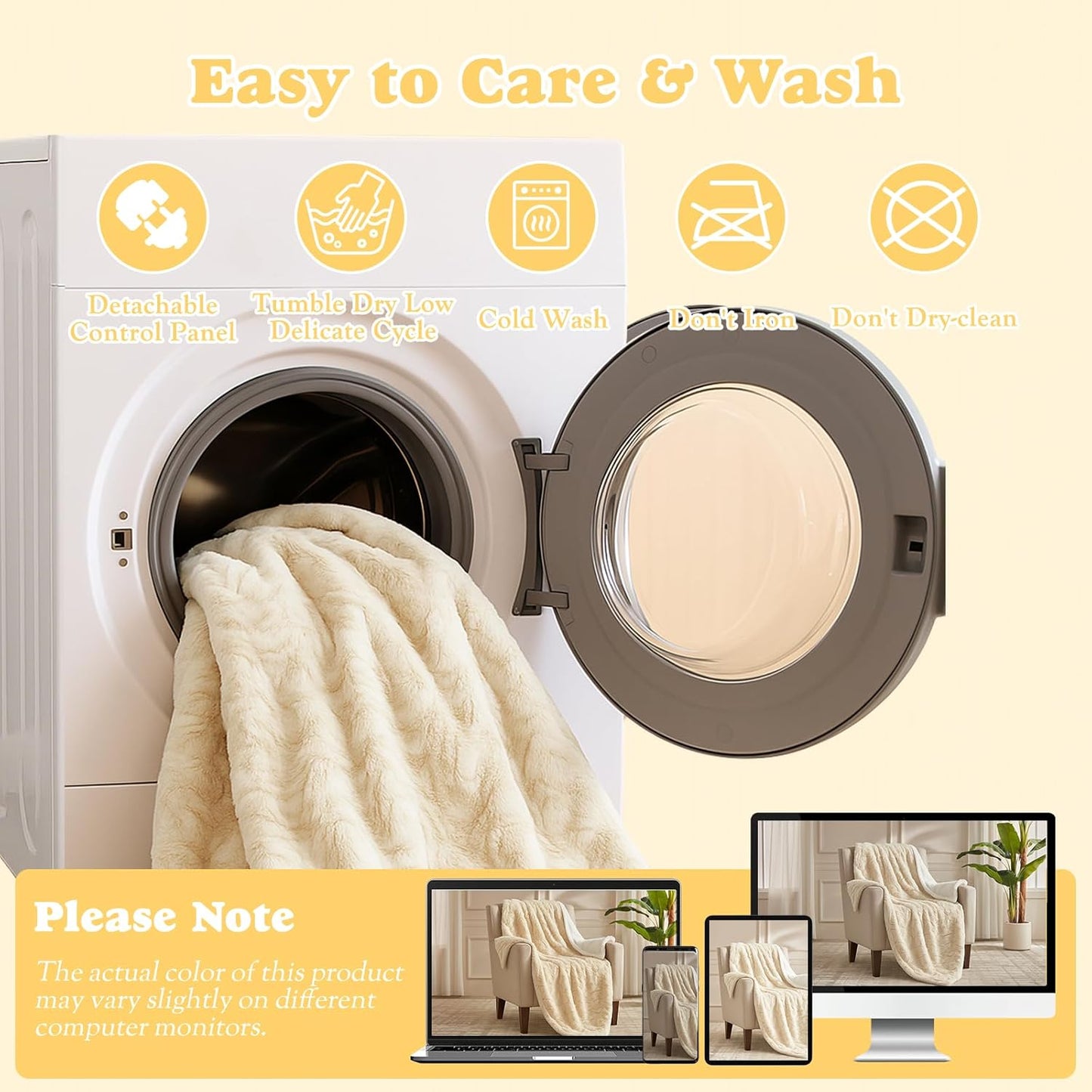 Heated Throw Blanket Faux Fur & Sherpa, Safe Electric Blanket ETL & FCC Certified, Soft Warm 6 Heating Levels & 4 Hours Auto-Off, Machine Washable, 50"x60" Beige