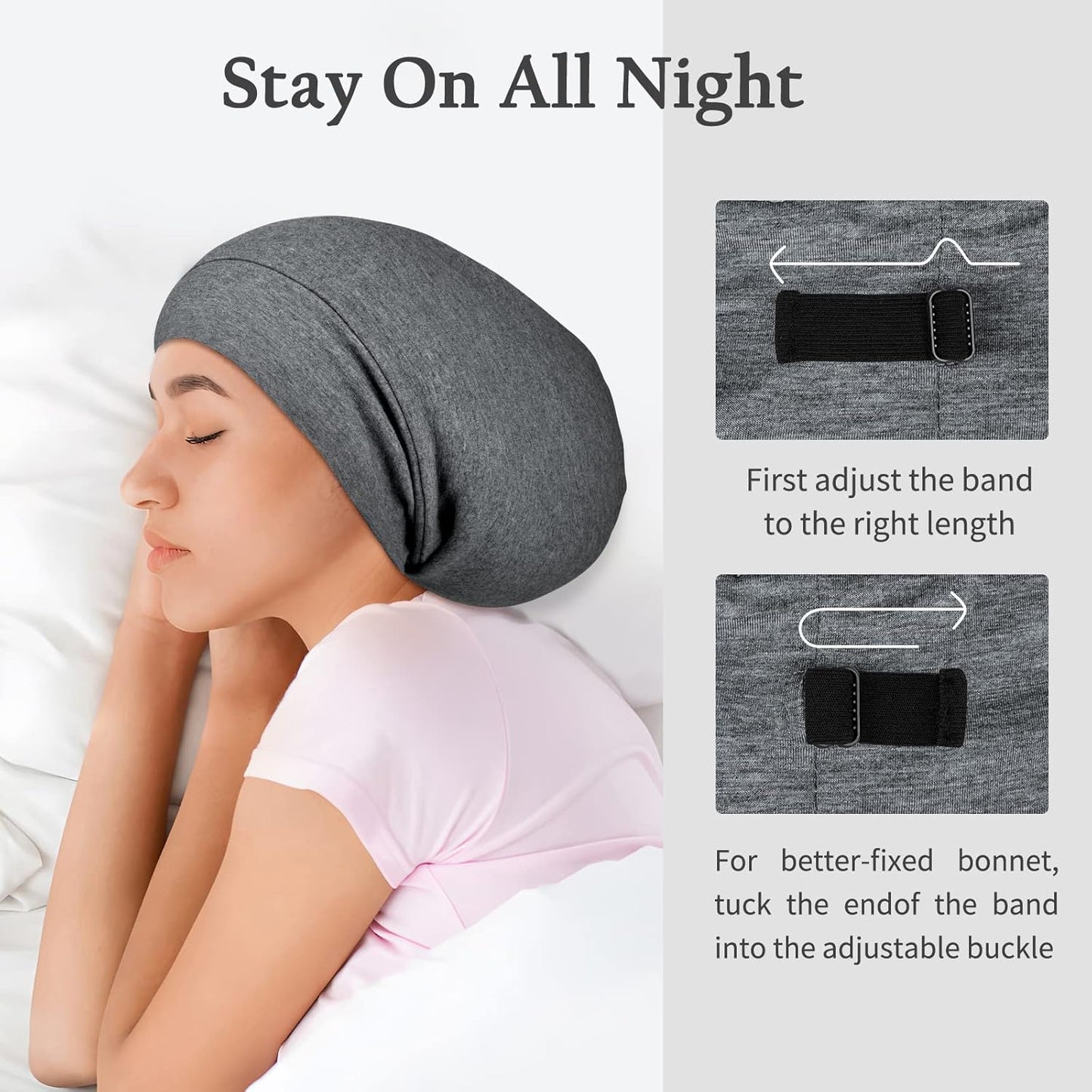OLESILK Mulberry Silk Bonnet for Women, Unisex Adjustable Sleep Cap, Real Silk Hair Wrap, Pearl Grey