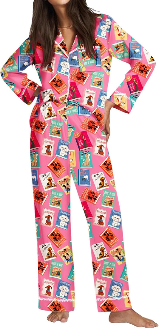 Ekouaer Satin Pajama Set for Women Silky Sleepwear Long Sleeve Top and Pants Button Down Pjs Lounge Set