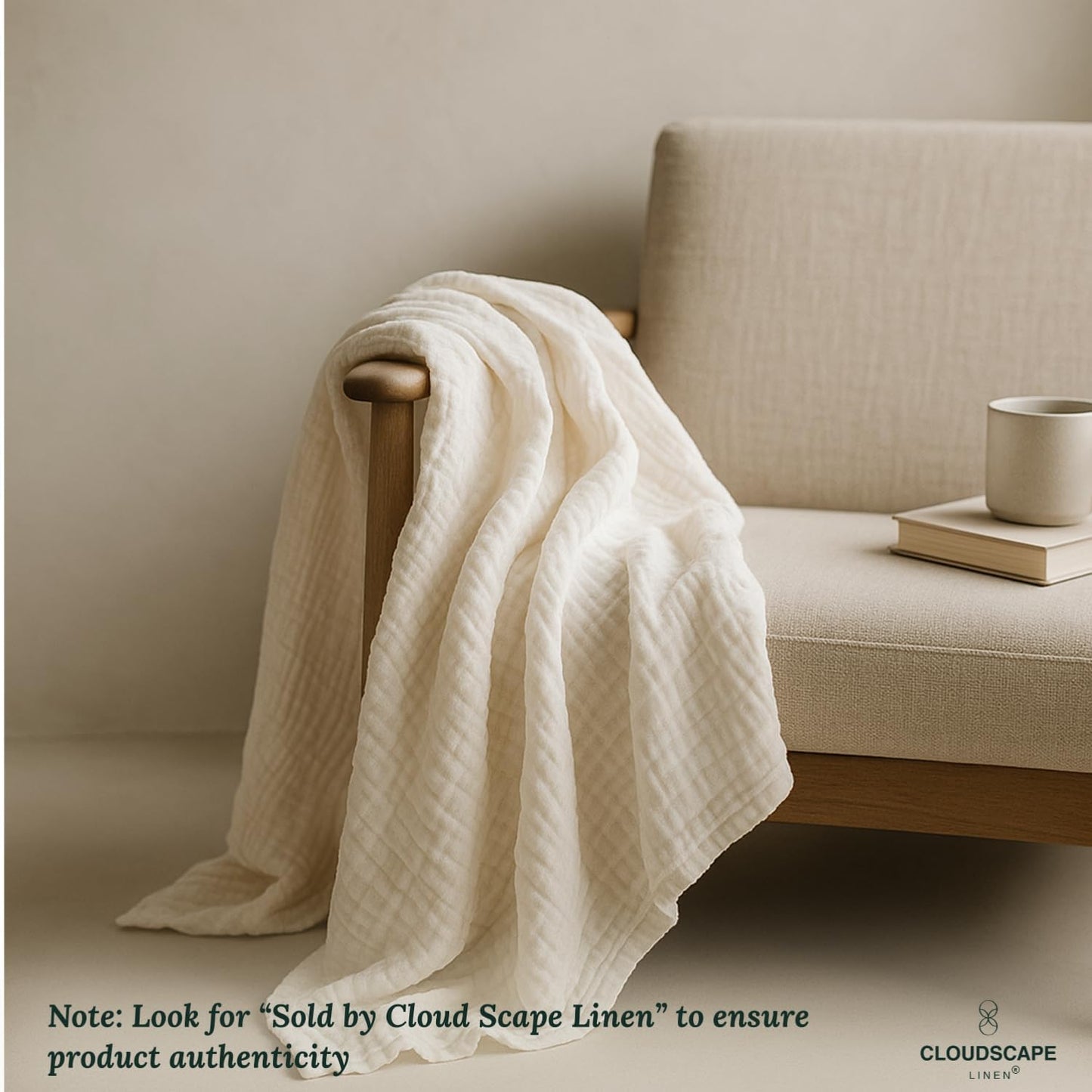 Cloud Scape Linen Extra Large 8 Layer Muslin Throw Blanket - 100% Cotton Gauze, Soft and Breathable, Winter Blanket for Couch, Sofa and Bed, Idea, 50x70, White