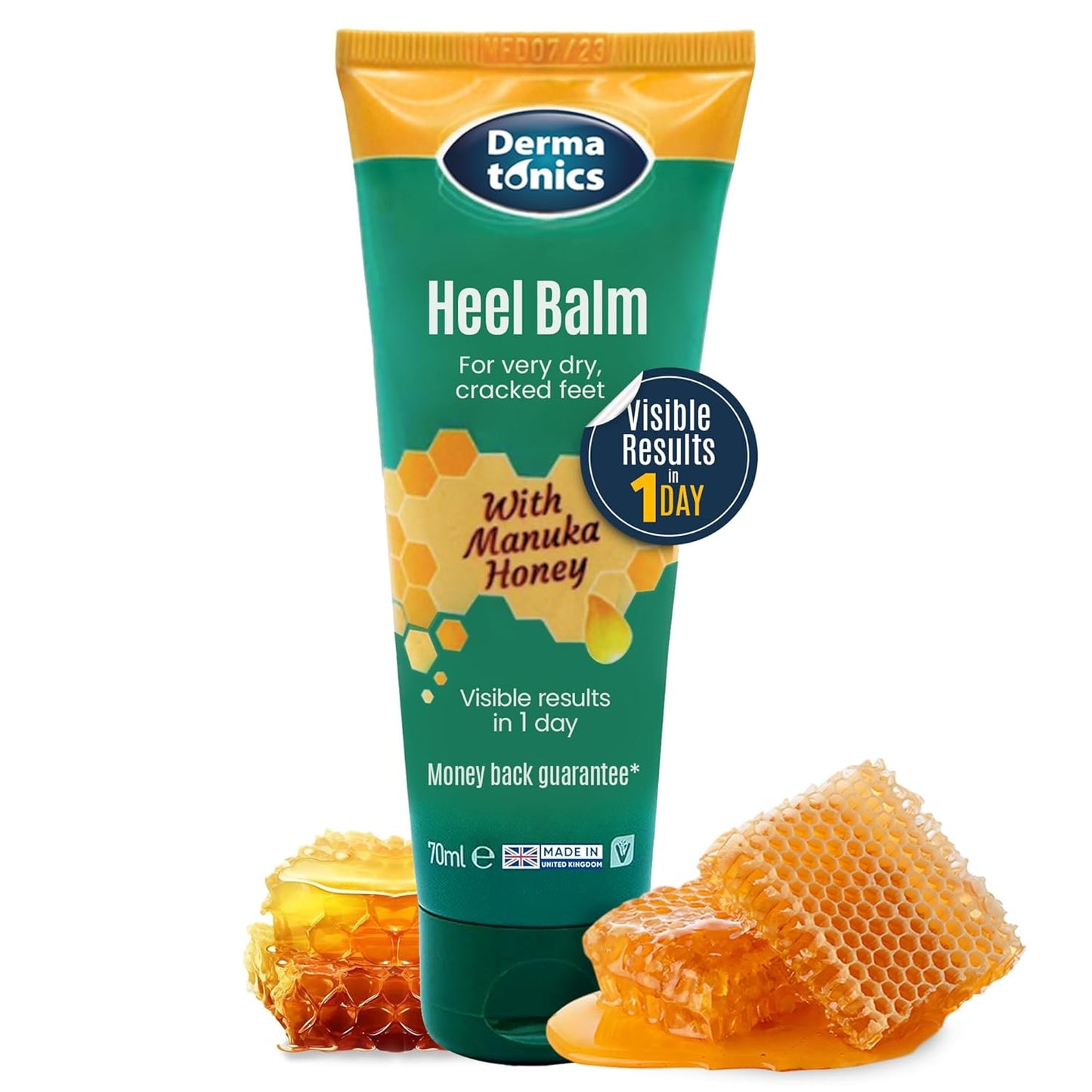 Dermatonics Foot Cream with Manuka Honey, Heel & Elbow Treatment, Exfoliating, Moisturizing Care for Cracked Heels and Dry Skin - 2.37 fl oz Tube