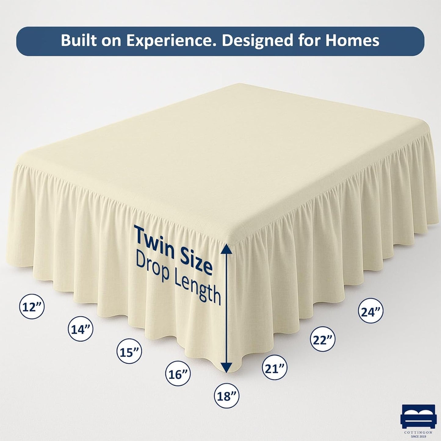 Cottingon Ruffled Bed Skirt with Split Corners-Dust Ruffle - 14" Drop 100% Microfiber Soft,Sheen & Luxurious Look - Bed Skirts (Ivory -Twin)