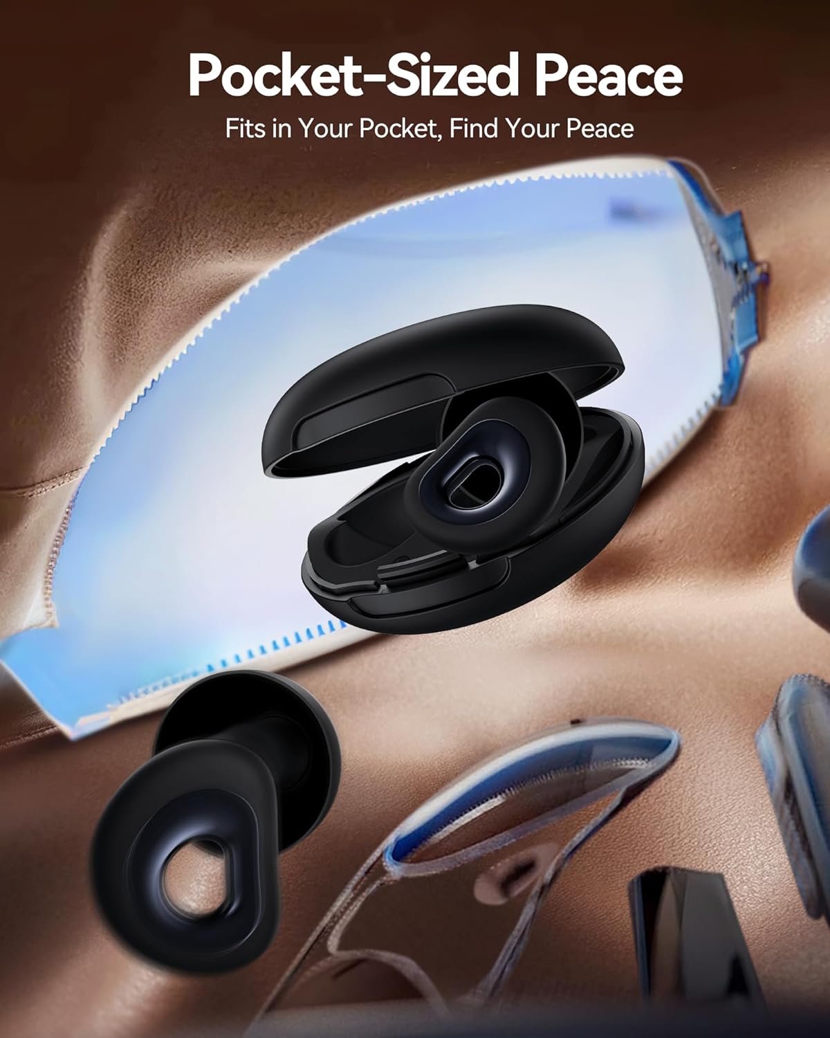 50dB Ear Plugs for Sleeping, Ultralight Noise Cancelling Ear Plugs with 7 Tips (2 Types) Earplugs for Sleep for Concert, Work, Airplane, Hearing Protection Earplugs for Noise Reduction Black