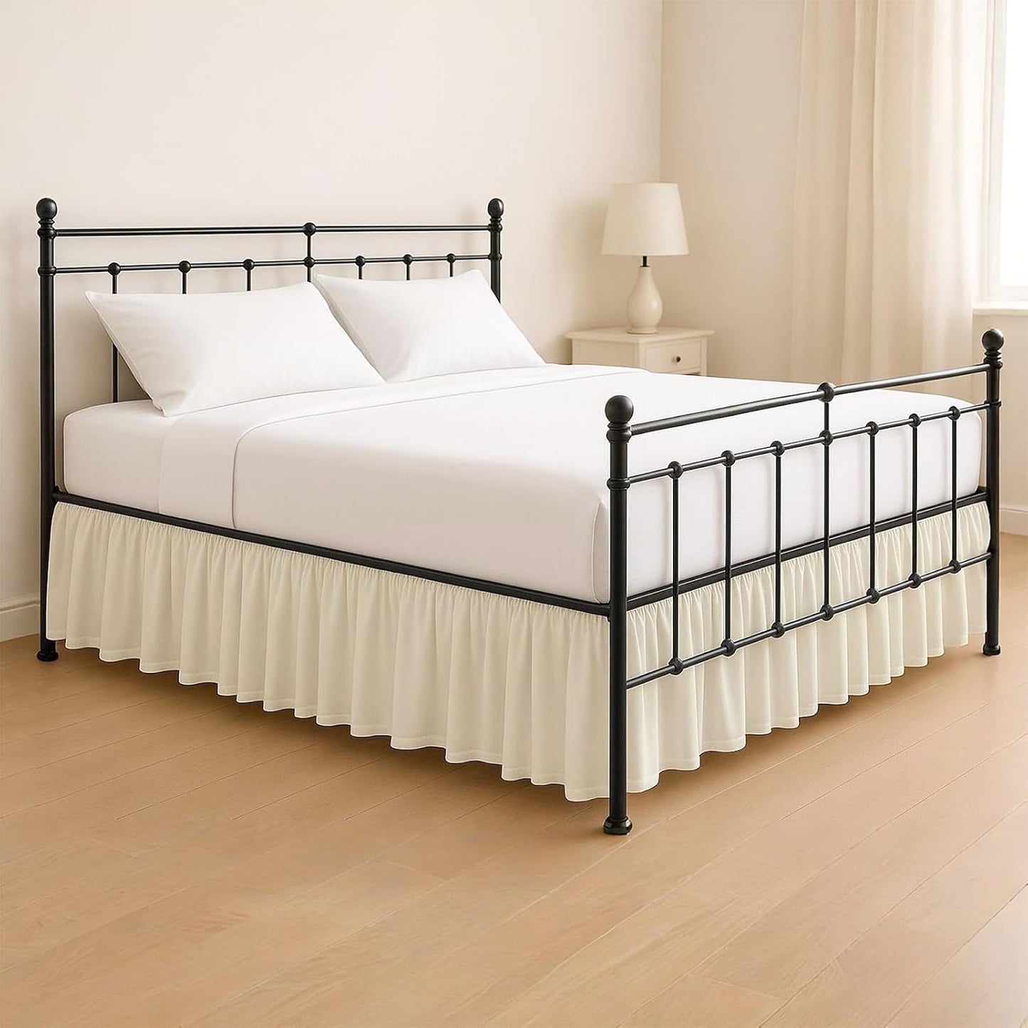 KRISHNA Ruffled Bed Skirt with Split Corners Full, 100% Microfiber Hotel Quality, 21 Inch Drop Dust Ruffle Gathered Bedskirt with Platform, 54" x 75", Ivory