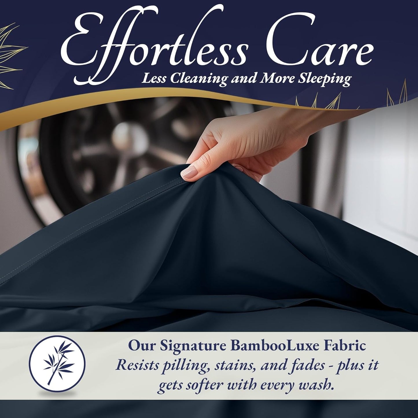DECOLURE 100% Viscose Derived from Bamboo Sheets Queen Size 4pcs - Ultra Soft & Luxuriously Cooling, 17" Deep Pocket, Double Stitching, Perfect for Hot Sleepers - Queen Bed Sheets (Navy Blue)
