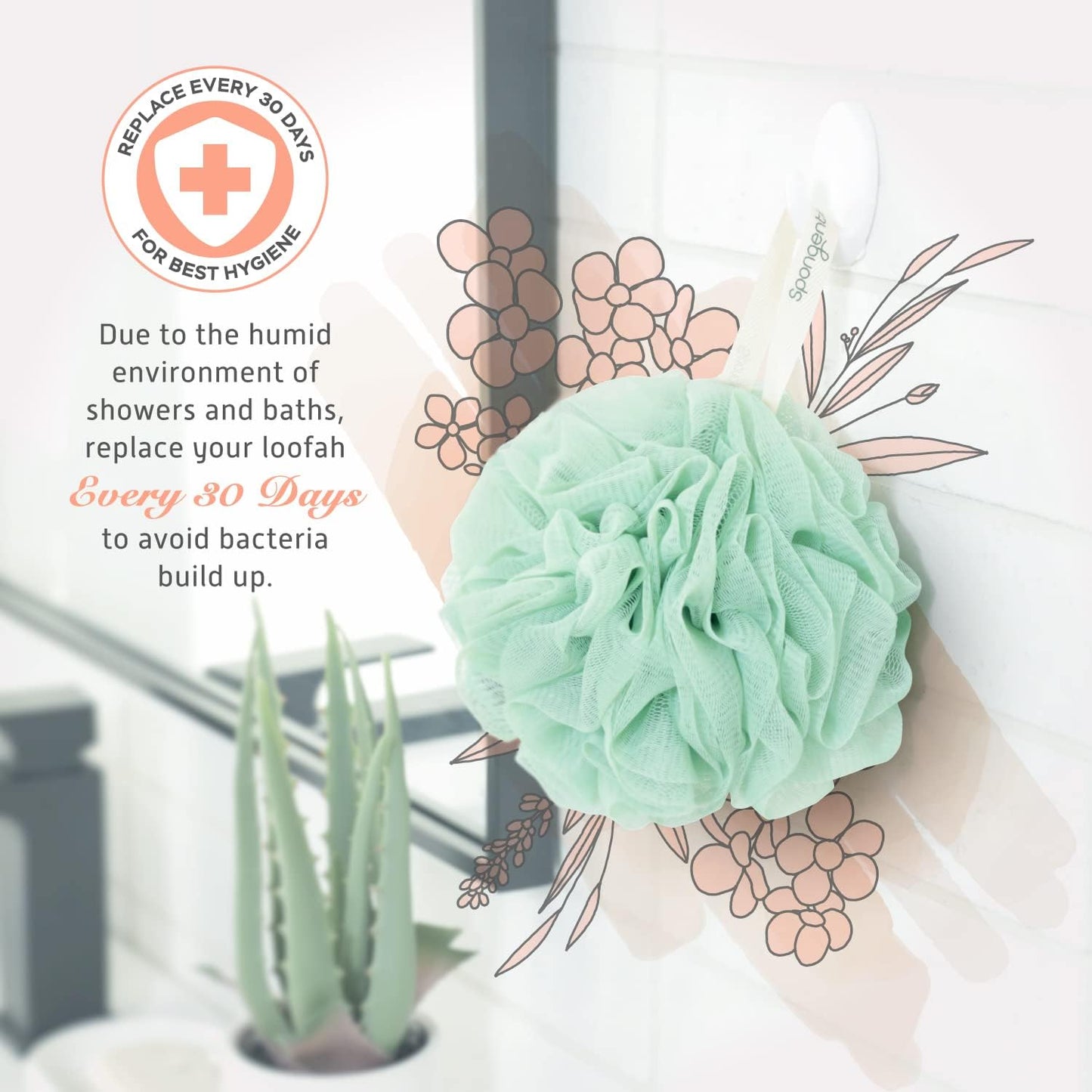 Spongentle Premium Deep Cleansing Loofah Sponge for Radiant Skin, Pack of 4, Bath and Shower, Exfoliating Body Scrubber, Beautiful Colors for Women and Men