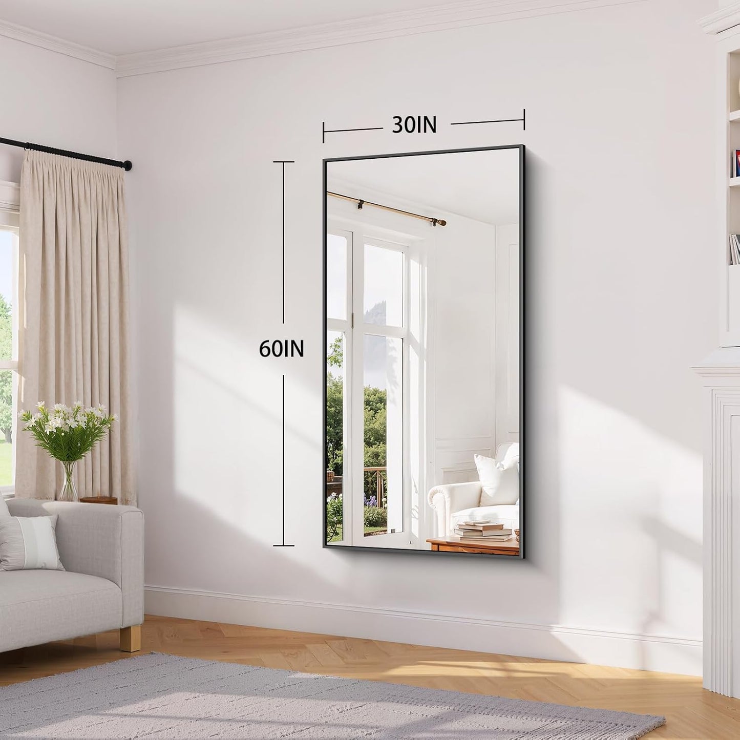 Koonmi Black Framed Bathroom Mirror - Shatterproof 30"x60" Tempered Glass, HD No Distortion, Horizontal/Vertical Mount, Modern Matte Aluminum Alloy Frame