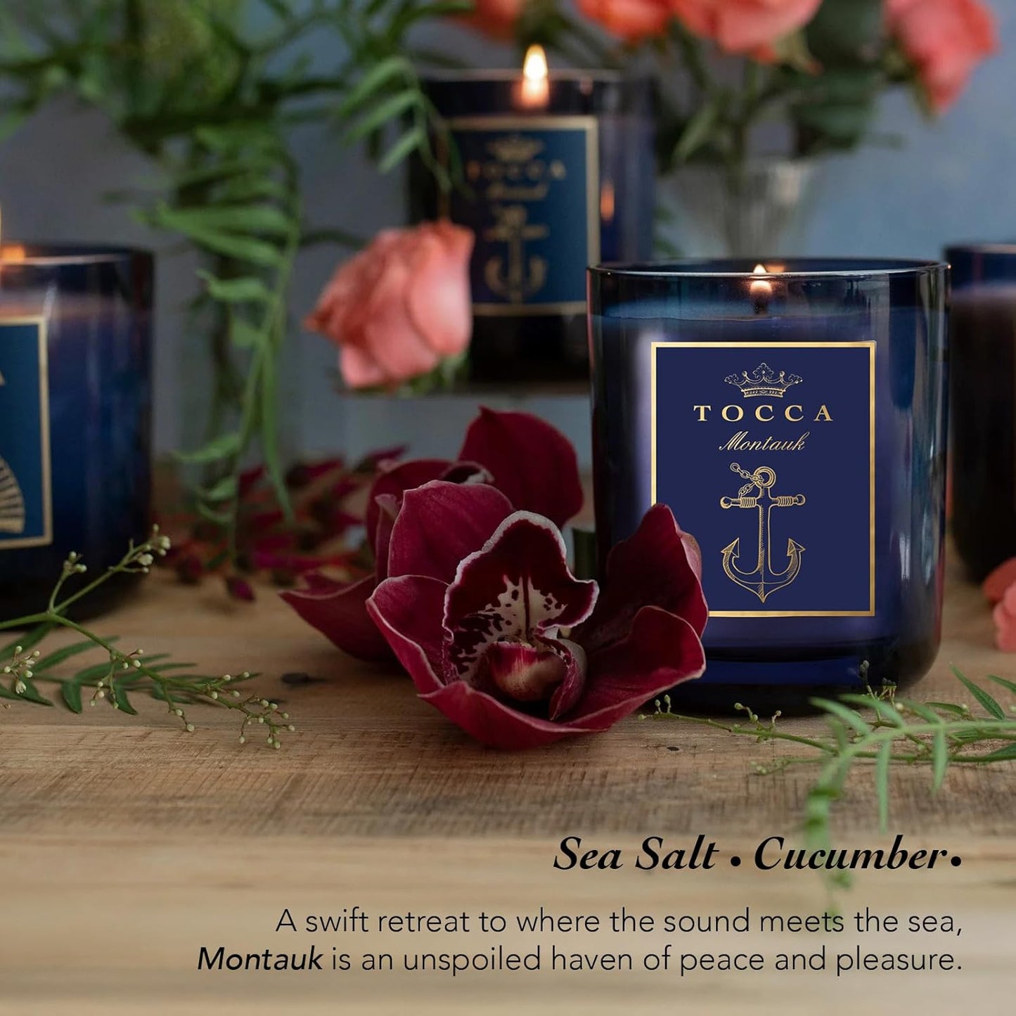 TOCCA Montauk 10oz Candle - Sea Salt & Cucumber Scented, Hand Poured Soy-Wax Blend with 100% Cotton Wick, 60 Hour Burn Time
