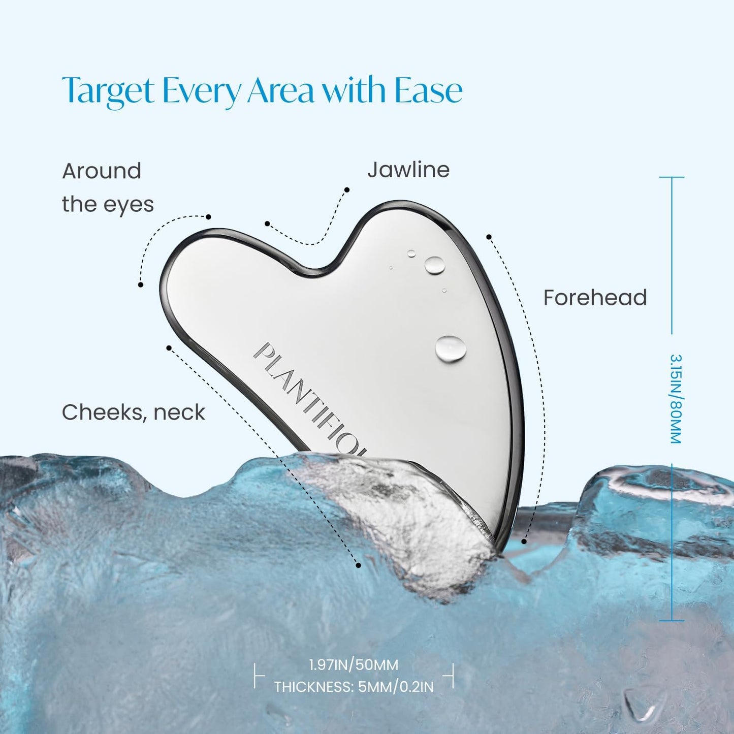 PLANTIFIQUE Stainless Steel Gua Sha | Facial Tool | Skin Massage for Face Body Eyes Neck Heart Style with Travel Pouch | Skin Care Gift