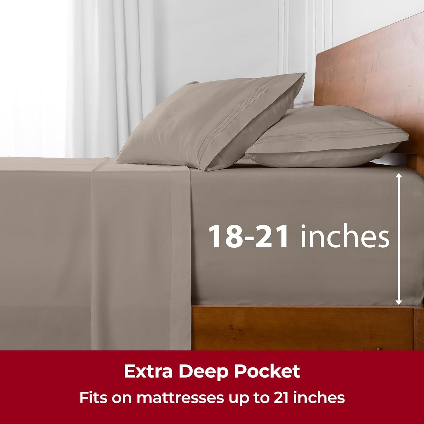 Mellanni Extra Deep California King Sheets - 4 PC Iconic Collection Bedding - Hotel Luxury, Ultra Soft, Cooling Bed Sheets - Wrinkle, Fade, Stain Resistant (Cal King, Tan)