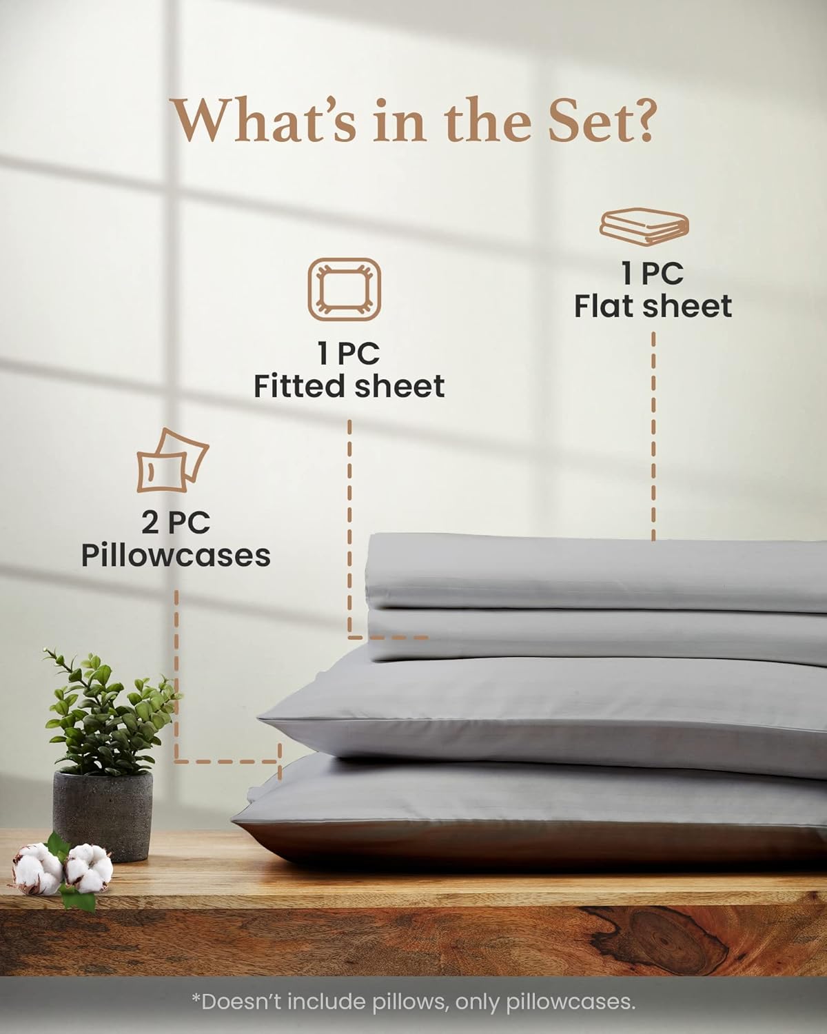 Good Sleep Egyptian Cotton Luxury Sheets Set, Queen Size, 16" Deep Pocket Hotel Style, Light Gray