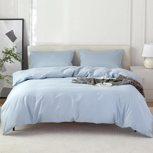 Duvet Cover Queen Size 100% Egyptian Cotton Duvet Cover Set,1600 Thread Count Feel Super Soft Comfortable Chic Lightweight 3 PCs Home Bedding Set (Light Blue, 90''x90''