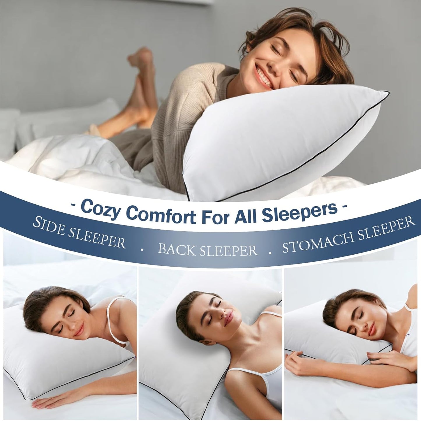 BPC Goose Feather Down Pillows King Size Set of 2, Luxury Hotel Collection Bed Pillows for Sleeping, 100% Organic Cotton Cover, Fluffy and Soft Support Surround Fill Polyester, Medium Firm, 20"x36"