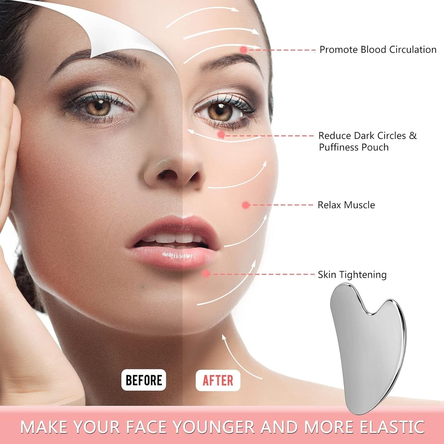Gua Sha, Stainless Steel Gua Sha Facial Tools, Guasha Tool for Face Upgraded, Guasha Stainless Steel (Silvery)