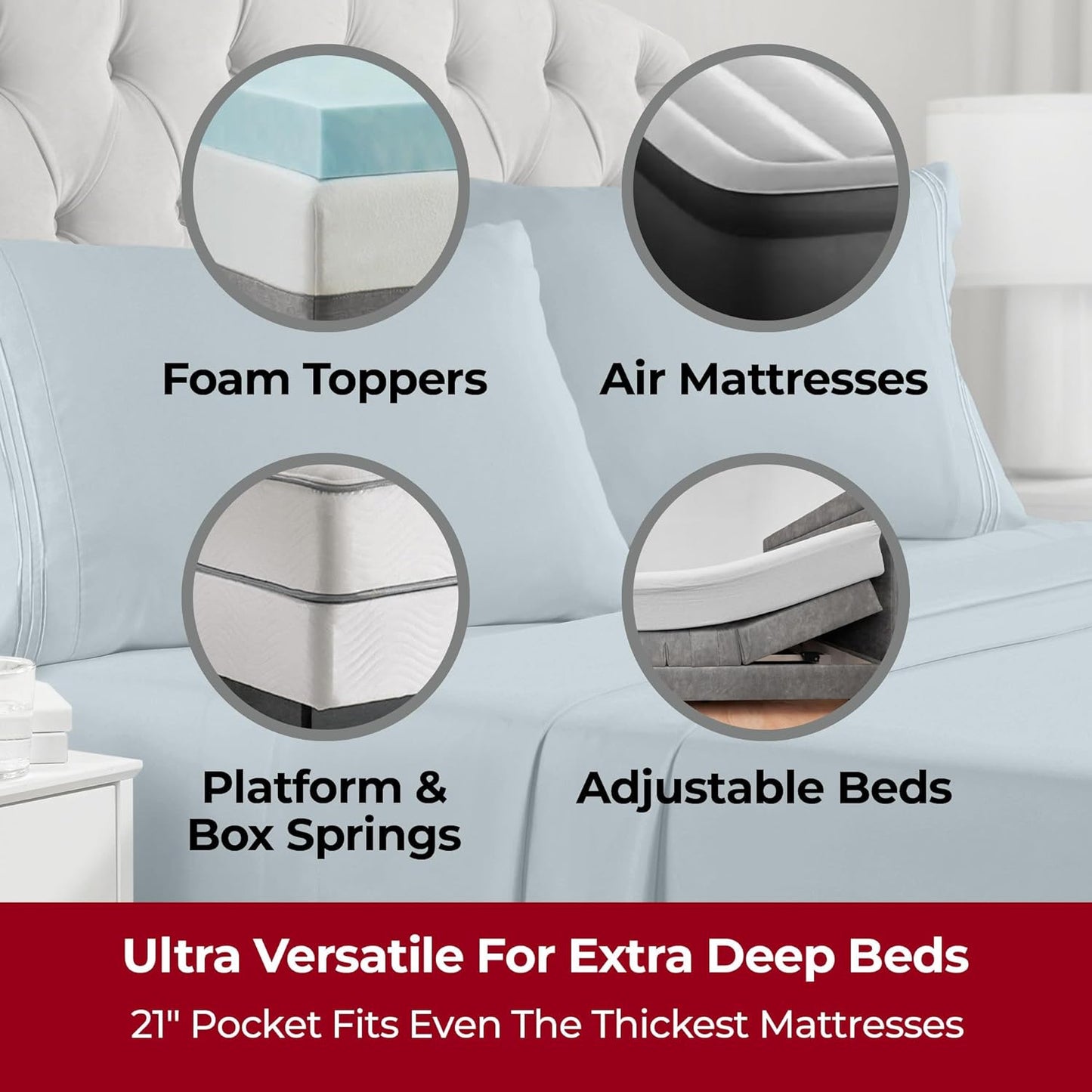 Mellanni Extra Deep Queen Sheets - 4 PC Iconic Collection Bedding - Hotel Luxury, Ultra Soft, Cooling Bed Sheets - Wrinkle, Fade, Stain Resistant (Queen, Spa Blue)