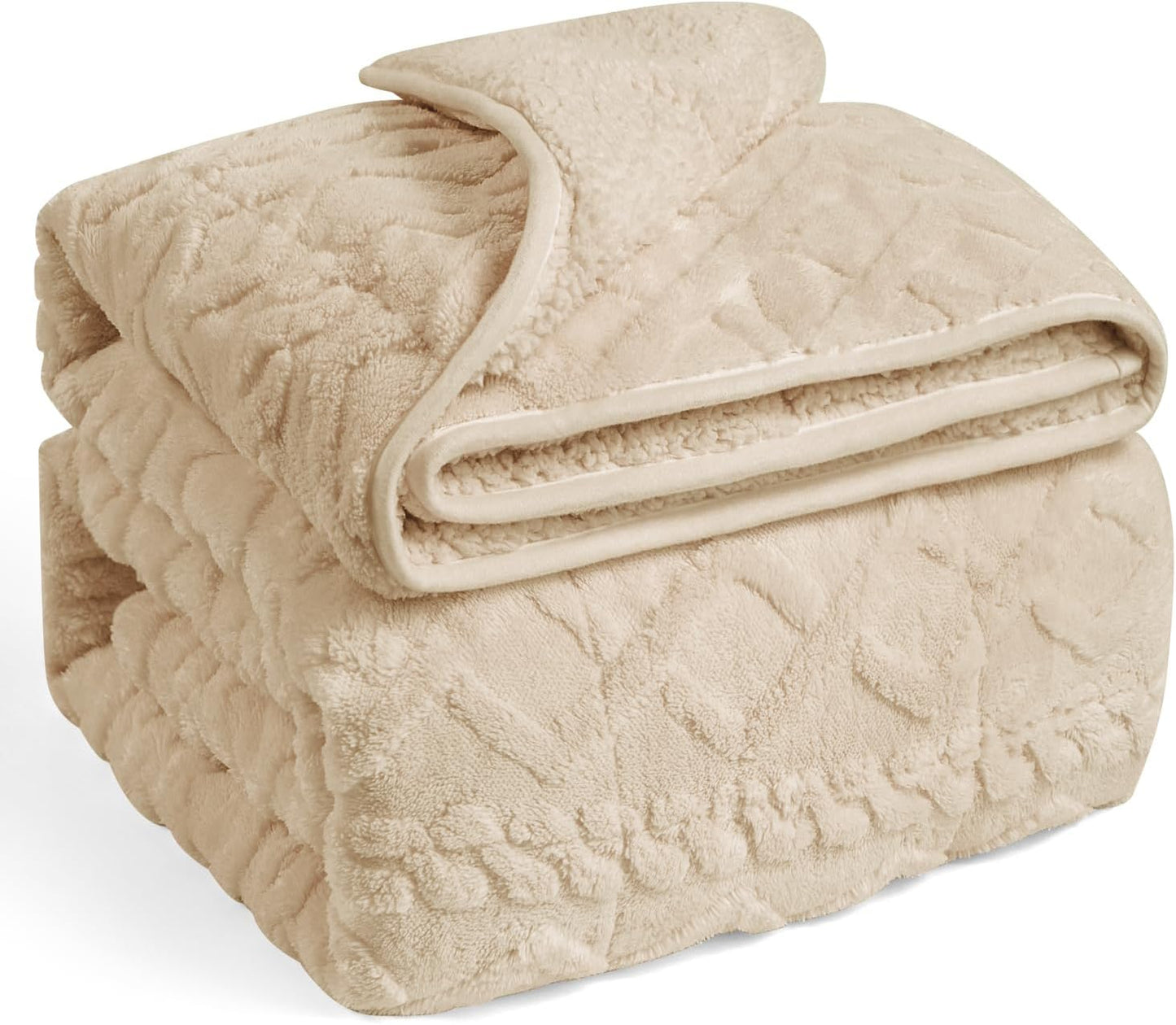 Wemore Weighted Blanket for Adults Twin Size 15 lbs, Dual Sided Soft Fuzzy Jacquard Sherpa Weighted Blankets for Sleeping, Cozy Fluffy Knitted Heavy Blanket for Couch Bed, Khaki, 60 x 80 inches