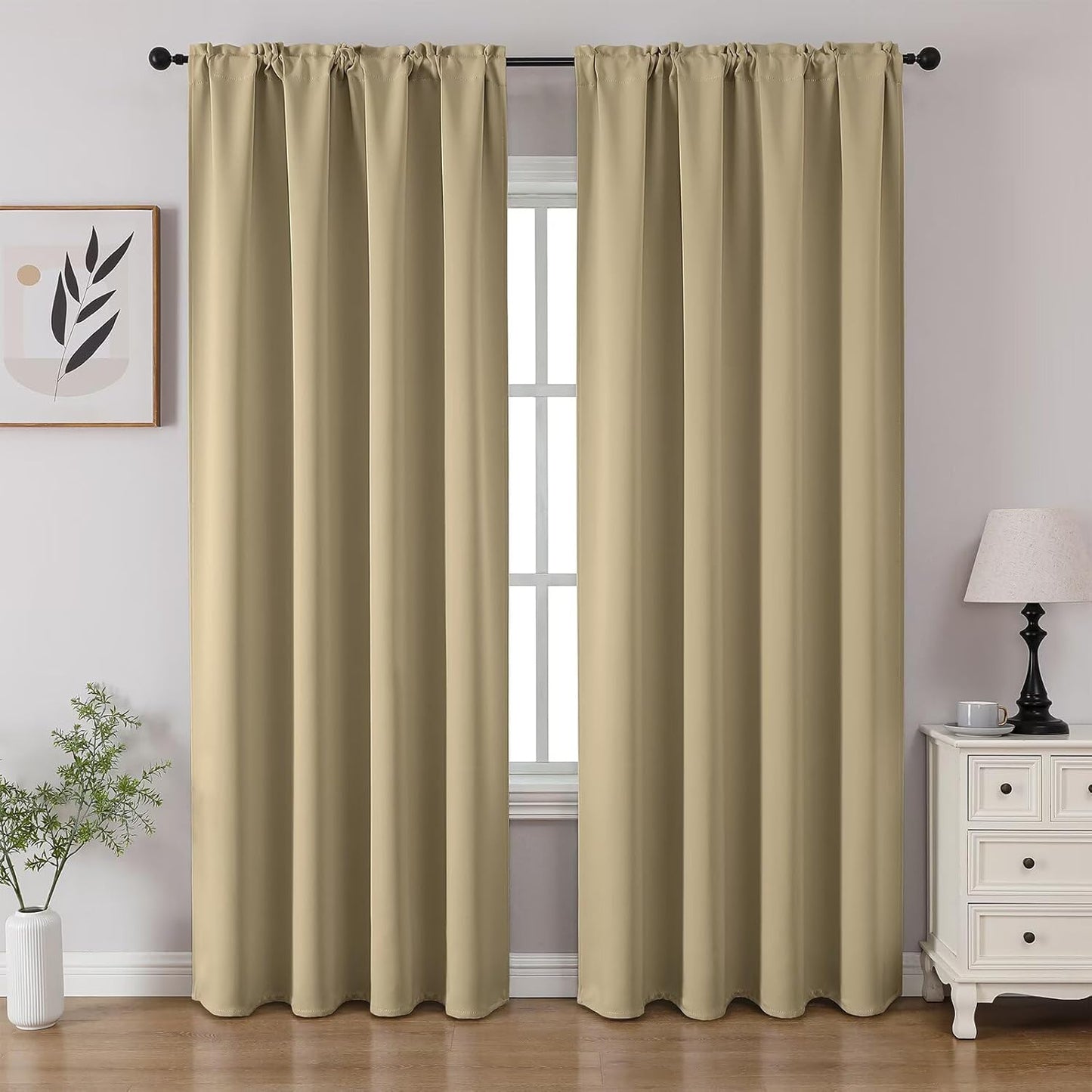 CUCRAF Beige Blackout Curtains 108 inch Length 2 Panels Set, Rod Pocket Room Darkening Drapes for Bedroom Living Room, Insulated Thermal Light Blocking Window Curtain (W52 x L108 Inch)
