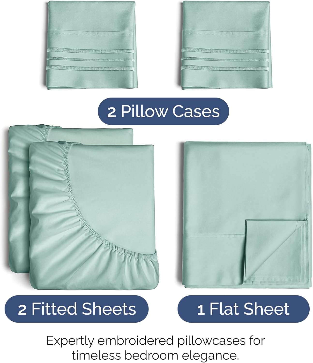 Split King Size 5 Piece Sheet Set - Extra Soft, Breathable And Cooling Sheets - Hotel Luxury Bed Sheets for Women & Men - Deep Pockets, Easy-Fit & Wrinkle-Free Sheets - Light Teal Oeko-Tex Bed Sheets