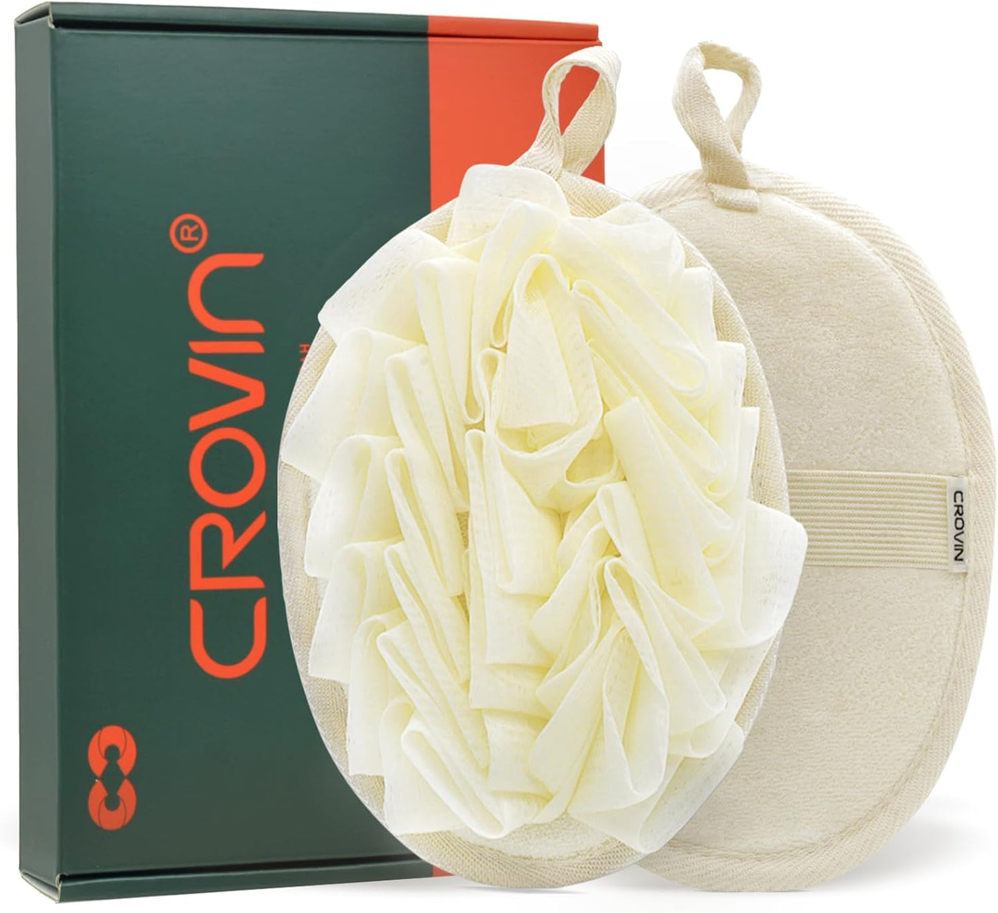 Bath Puff Shower Sponge - Premium Large 5x7 Exfoliating Pouf Mesh Sponge - 2 Count Loofahs Shower Scrubber for Men and Women-Elastic Hand Strap Body Scrub to Soothe, Cleanse Your Body