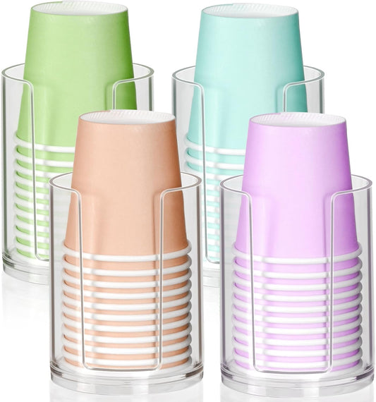 Bathroom Cup Dispenser, Small Paper Cups Holder Fit 3oz Disposable Mouthwash Cup, Clear Plastic Cup Dispenser for Bathroom Vanity Countertop (4 Pack)