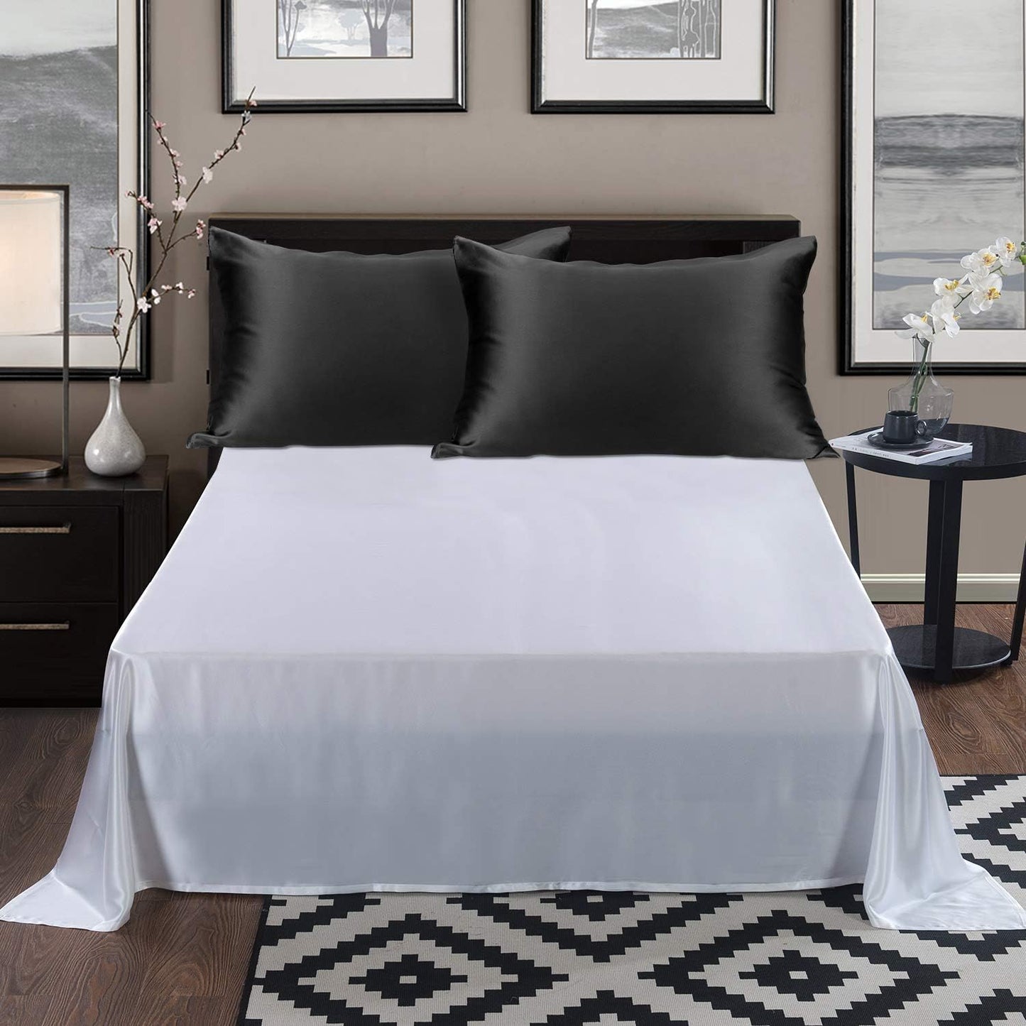 ALASKA BEAR Silk Pillowcase for Hair and Skin Beauty Sleep 100 Real Mulberry Silk Anti-Aging Pillow Slip Case Cover King Size with Zipper (1pc, Black)