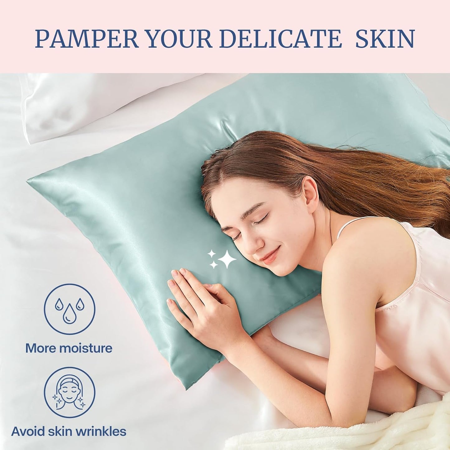 BEDELITE Satin Pillowcase for Hair and Skin, Super Soft and Cooling Similar to Silk Pillow Cases 2 Pack with Envelope Closure, Gift for Women Men(20"x30" Queen Size, Haze Blue)