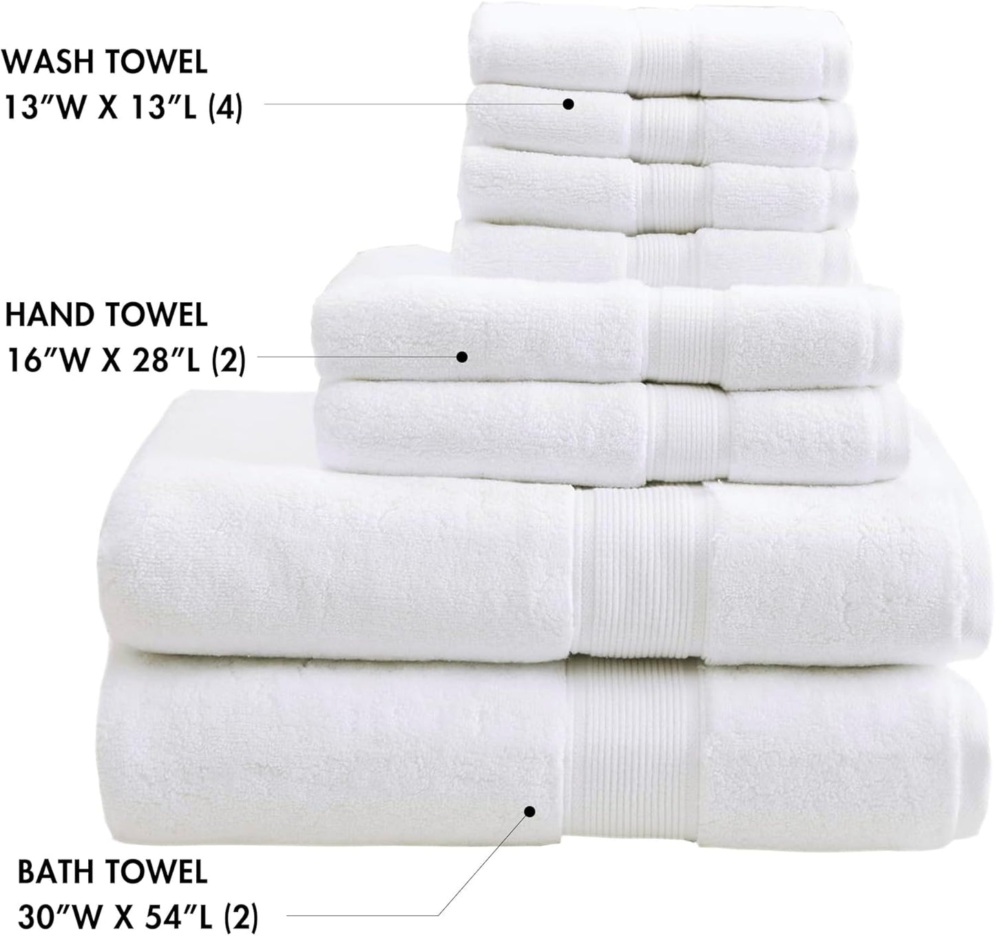 Madison Park 800GSM Bathroom Towel Set of 8 100% Cotton Bath Towel Set for Bathroom Luxurious Highly Absorbent 2 Bath Towels 2 Hand Towels 4 Washcloths Quick Dry Spa Quality White