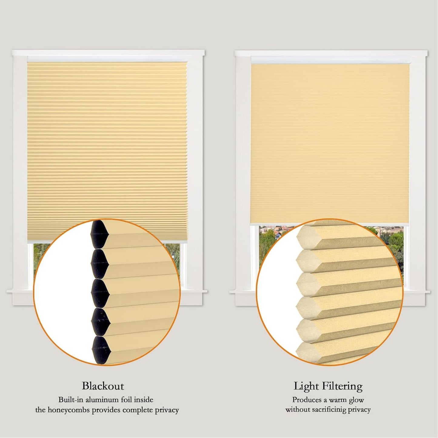 Persilux Custom Size Cordless Cellular Blinds for Windows Light Filtering Roller Shades Honeycomb Shades for Home, Bedroom and French Door Peach