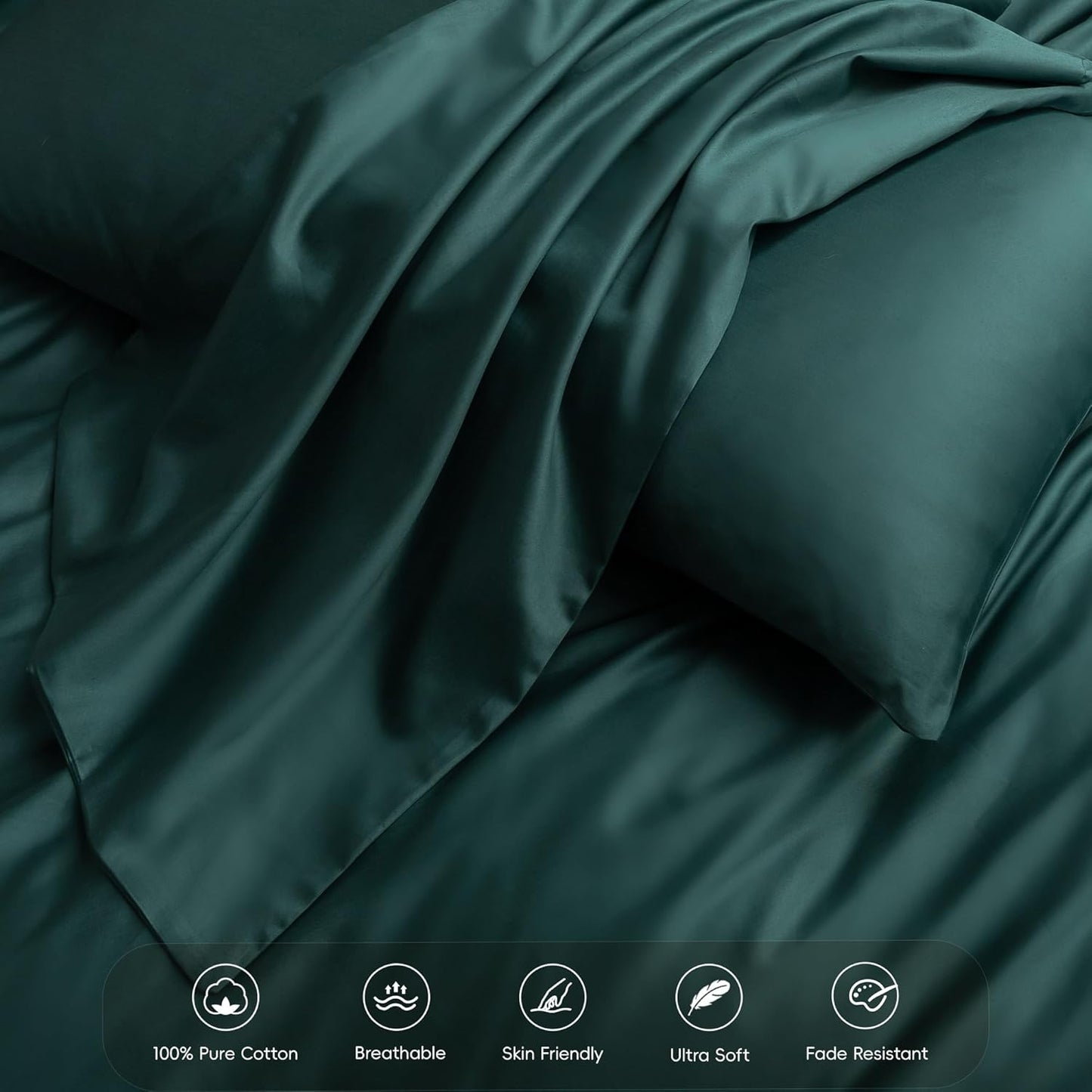 MooMee Duvet Cover Set 100% Extra Long Staple Cotton 600 Thread Count Silky Sateen Smooth Luxury Soft Breathable Durable Hotel Quality Bedding, 3 Pieces (Forest Green, Oversized Queen 98"x98")