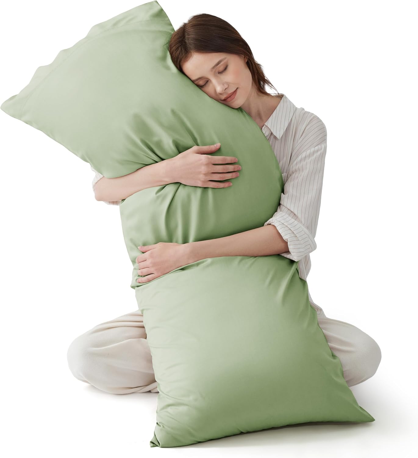 Bedsure Body Pillow Cover, Cooling Body Pillow Pillowcase for Hot Sleepers, Rayon Derived from Bamboo, Breathable & Silky Soft Long Pillow Case Cover with Envelope Closure, Sage Green, 20x54 Inches