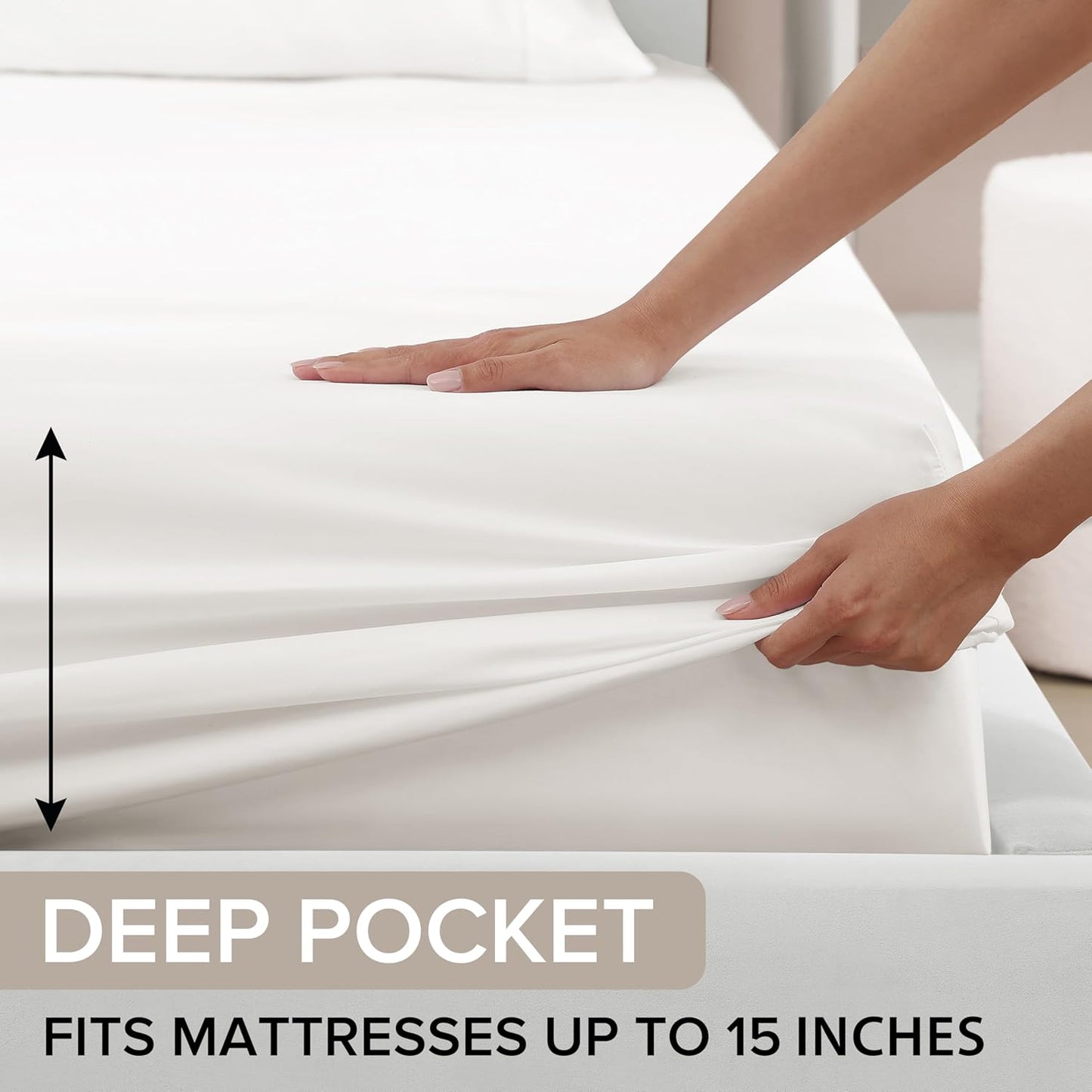 UGG Twin XL Sheet Set 3-Piece Luxury Cooling Sheets Deep Pockets Premium Bedding with 1 Pillow Sham Machine Washable, for Dorm Essentials & College Bedding, Twin XL, White (Hedi)