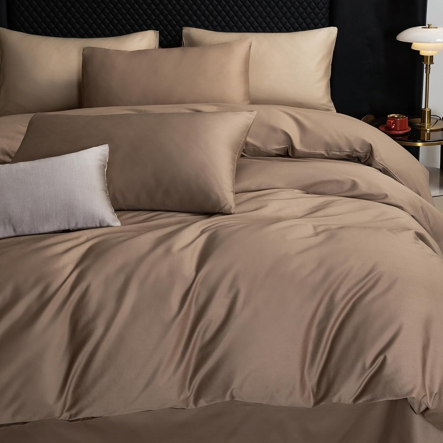 MooMee King Duvet Cover Set, 100% Extra Long Staple Cotton 600 Thread Count Sateen Silky Soft Breathable Durable Luxury Hotel Quality Bedding Set, 3 Pieces (Brown, King 104"x90")