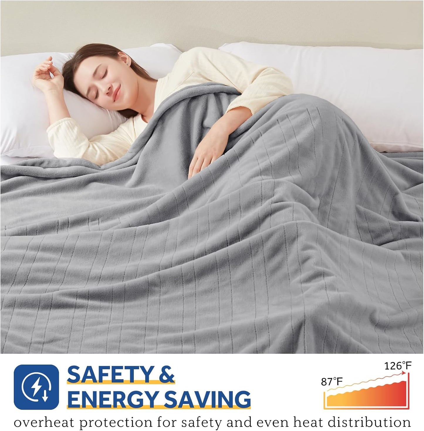 Sealy Electric Blanket King, Flannel Heated Blanket King Size with 10 Heating Levels & 1-12 Hours Auto Shut Off, Machine Washable, Light Grey, 100 x 90 Inch