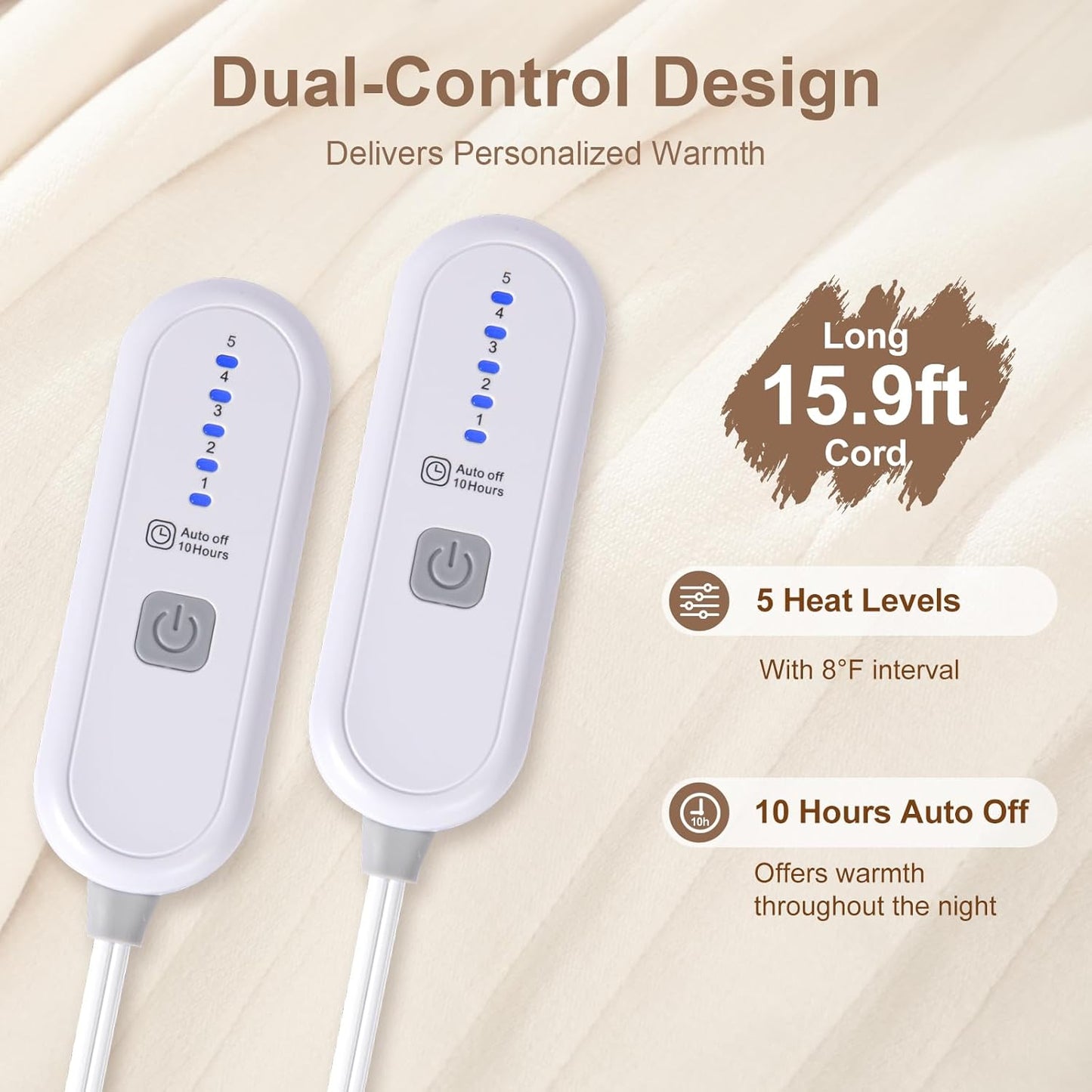 Electric Blanket Queen Size Dual Control - Washable Heated Blanket Queen with 5 Heat Settings, 10 Hrs Auto Off, ETL Certified, Flannel Sherpa Heating Blankets 84" x 90" White