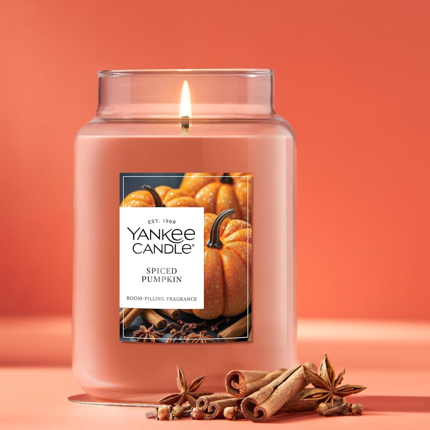 Yankee Candle Spiced Pumpkin, Fall Scented Candle, 22oz Large Jar with up to 150 Hour Burn Time
