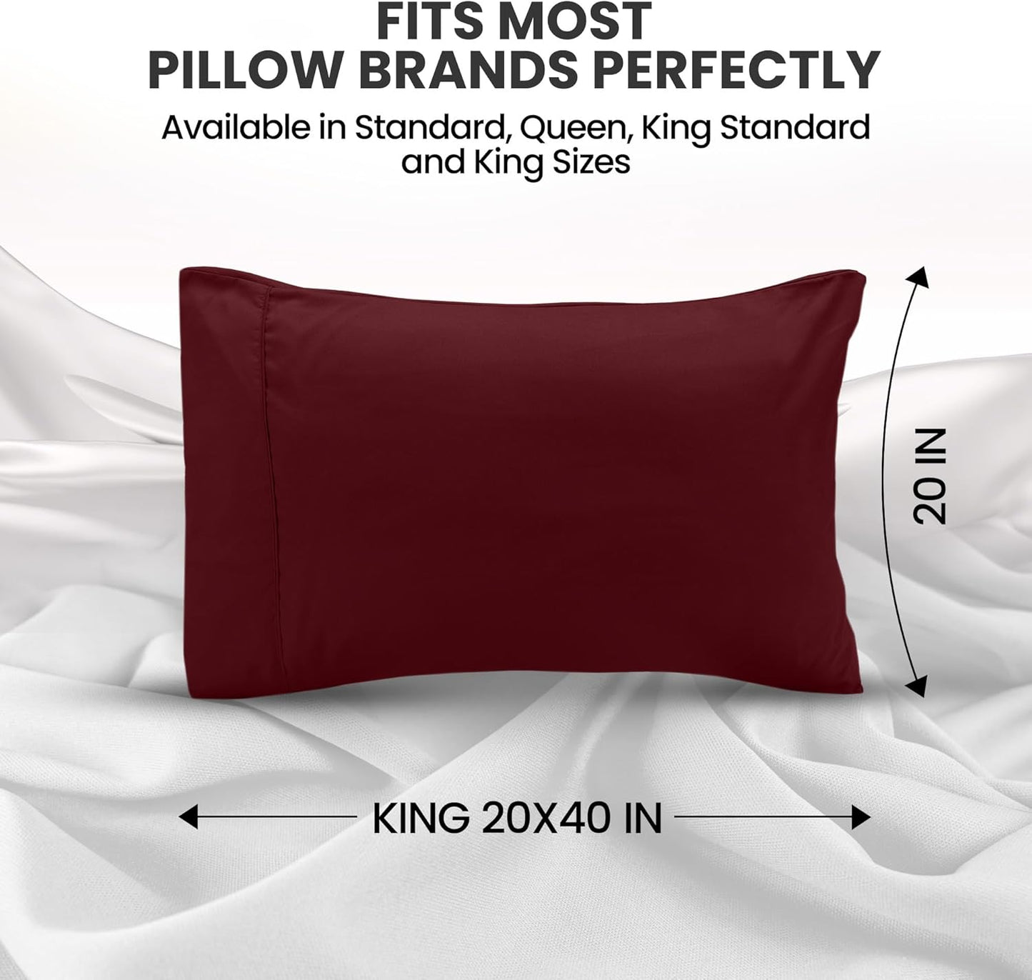 Pillow Covers by Utopia Bedding - King Size 2-Pack – Soft Brushed Microfiber – Perfect for Hospitals, Hotels, Guest Rooms – Oeko-TEX Certified, 20x40 Inches (Burgundy)