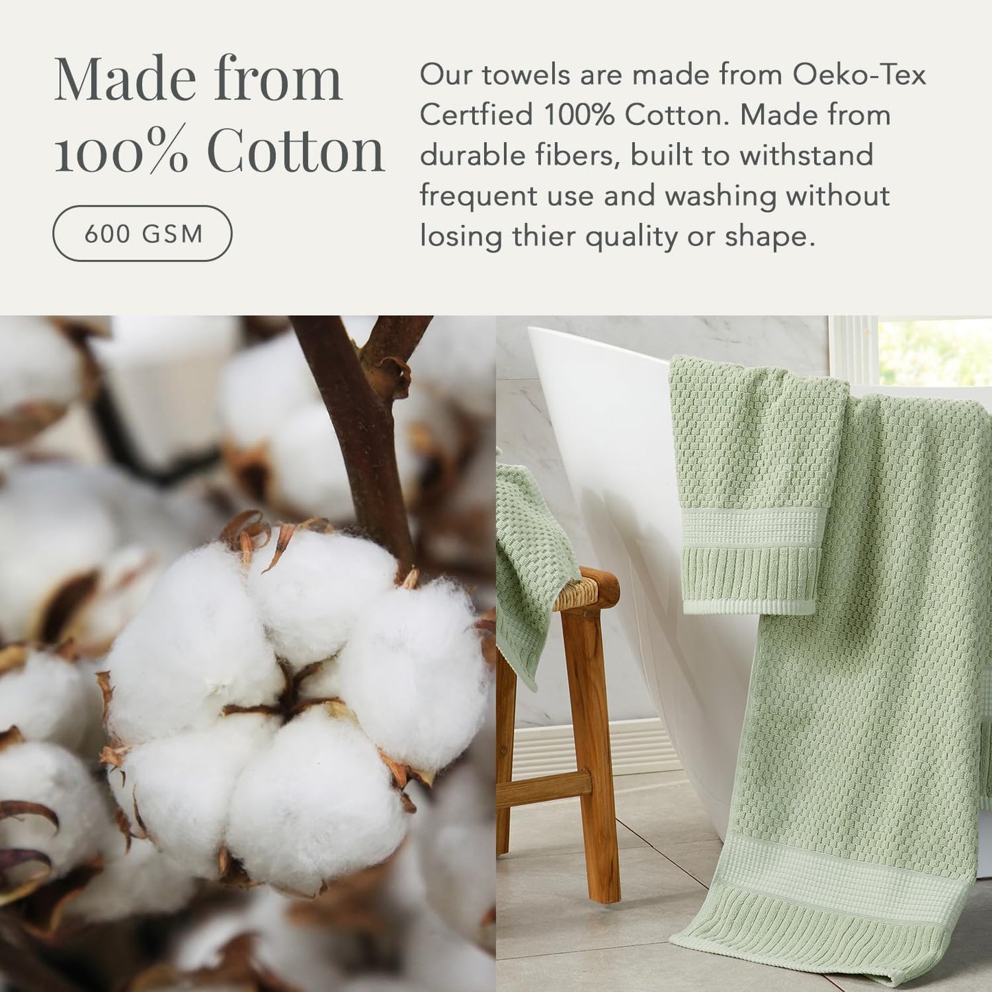 NY Loft 100% Cotton Towel Set 6 Piece Towel Set | Super Soft & Absorbent Quick-Dry 2 Bath Towels 2 Hand Towels & 2 Washcloths |Textured and Durable Cotton | Trinity Collection (6 Piece Set, Sage)